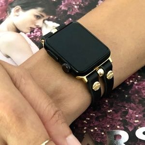 Classic Black & Gold Apple iWatch Leather Bracelet